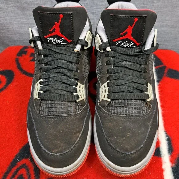 Size 7.5 Nike Air Jordan 4 Retro Bred Black Cement 308497  display picture 2